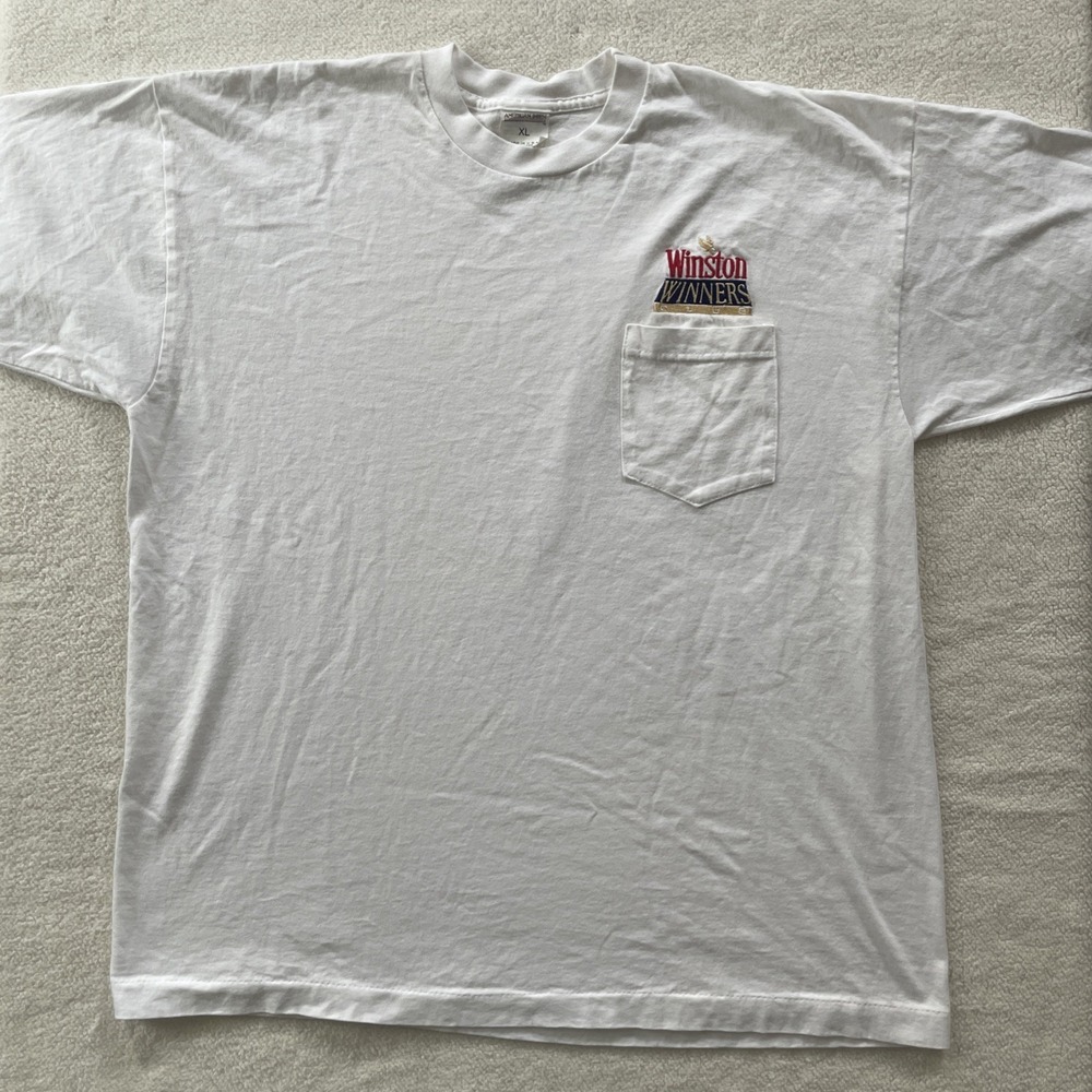 Winston Winners Club T-Shirt Mens XL White Vintage Pocket Single Stitch USA Made
